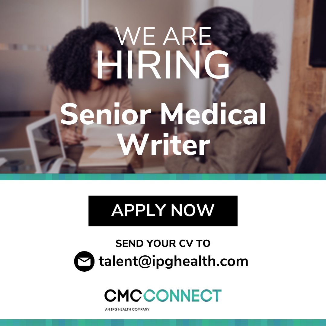Connect_CMC's tweet photo. Do you have a passion for scientific storytelling?

We are recruiting an experienced Senior Medical Writer.

Apply here: https://t.co/Nx01KYr8Gt

#IPGHMedComms #MedComms #MedicalAffairs #MedicalCommunications #MedicalWriter https://t.co/QITL1Gb8yZ