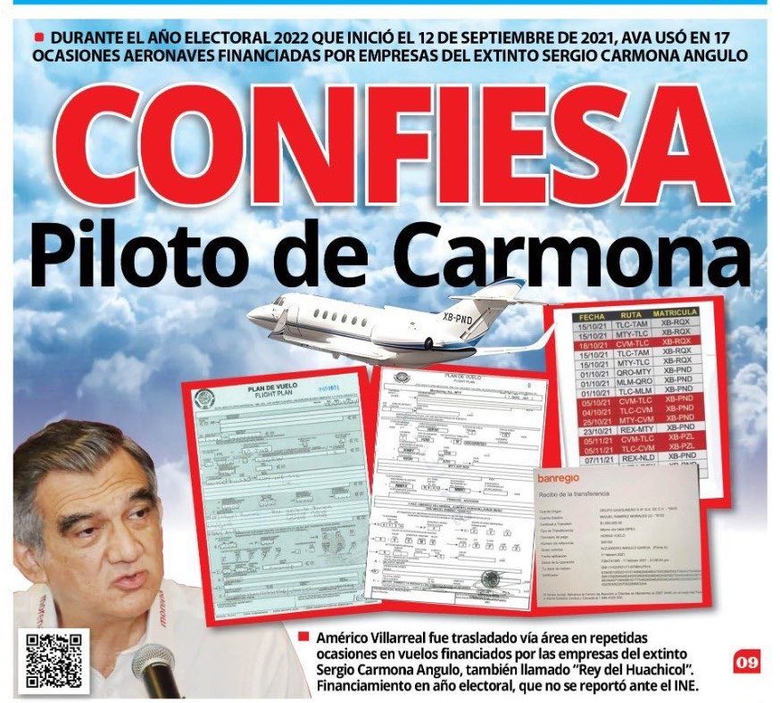 JTrianaT's tweet photo. El piloto del finado Sergio Carmona, conocido como 'el rey del huachicol', confiesa cómo los aviones privados que usó el candidato de morena en Tamaulipas, Américo Villareal, eran fondeados por este criminal. https://t.co/Fi3t901AZ2
