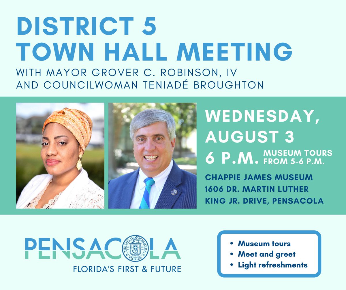 Hope to see you tonight for my District 5 Town Hall Meeting with Councilwoman Teniadé Broughton! Chappie James Museum tours will be from 5-6 p.m. and the Town Hall starts at 6 p.m. Learn more: cvcpl.us/R79Fas0
