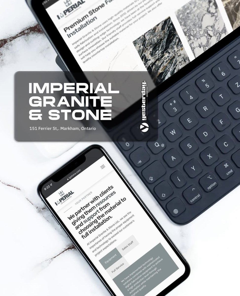 YesterdayLtd's tweet photo. Imperial Granite &amp; Stone is a premium fabricator for natural stone countertops located in Markham, Ontario.

Our full-service partnership includes an elevated brand identity system, immersive website design, SEO, social management, in-depth analytics dashboards and more. https://t.co/uscAWxvNUC