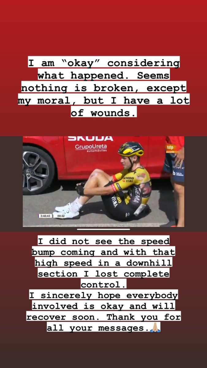 About today’s crash in the Vuelta a Burgos <a href="/JumboVismaRoad/">DavidRRCegg</a> 👇🏼
