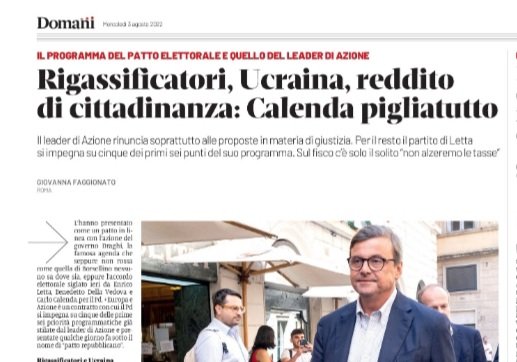 andrea_cangini's tweet photo. Confidavo decisamente nella possibilità di presentarci da soli alle elezioni, ma a giudicare dalle reazioni dei giornali più di sinistra (oltre che dalla conversione no-tax di Letta e dalla marginalizzazione degli anti Draghi alla Fratoianni), forse mi sbagliavo…
@Azione_it https://t.co/Q1OLT6tRgi
