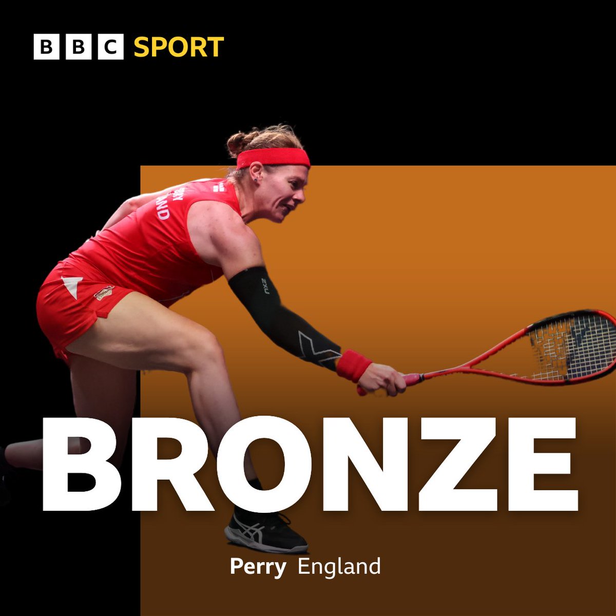 BBCSport's tweet photo. After an epic battle against New Zealand's Joelle King, Team England's Sarah-Jane Perry has secured a bronze medal! 🥉

#BBCCWG #BBCSquash https://t.co/5ldmuyMZO9