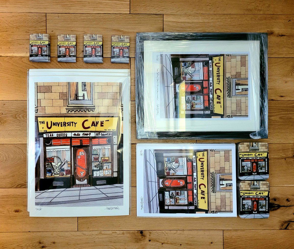 adrianmcmurchie's tweet photo. In celebration of "National Double Nugget University Cafe day" this fine selection of Uni Cafe products are dropping @velvetmoongifts tomorrow #unicafe #universitycafe #velvetmoon #adrianmcmurchie #theglasgowillustrator #glasgow #glasgowprint #glasgowgifts https://t.co/tATqWbgRNJ