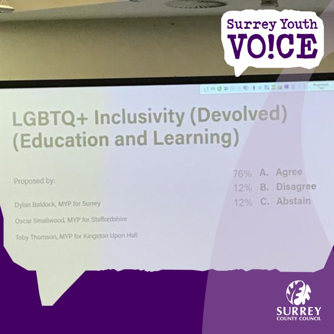 We are VERY proud of one of our MYPs @DylanBaldockMYP, who went along to the @UKYP  conference in Hull and submitted a motion on #LGBTQ+ inclusivity in education. This was accepted by a huge 76% and will now form part of the UK Youth Parliament's manifesto👏

#SurreyYouthVoice