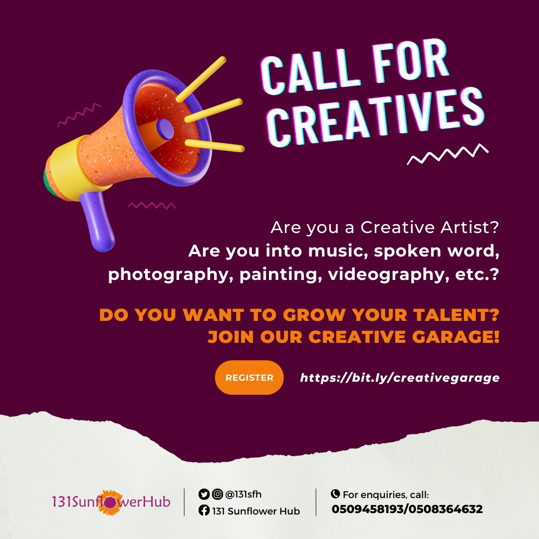 Yesterday, you said today. It takes less than 5 minutes to fill. Once you're in, there is so much to gain that will change the trajectory of your entire creative journey. Join us now! 
Apply here bit.ly/creativegarage

#creatives #creativesinafrica #creativesinghana #arts