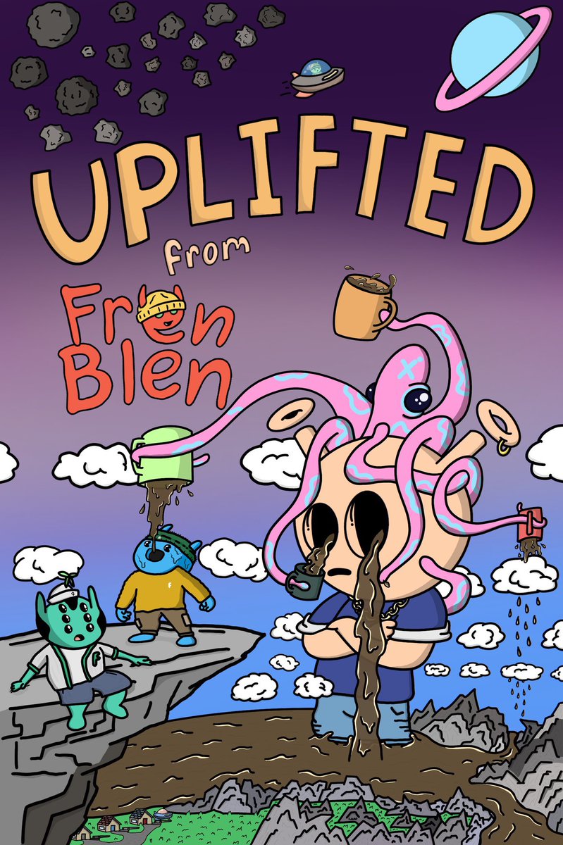 Fren_Blen's tweet photo. 1st look at our 2nd roast option, Uplifted. Sometimes all we need is a lil pick-me-up!! ☕️🪜 Fortunate to have worked w fellow QuirkyFren @Cain_Beaudoin on this one 🤝 My OG @quirkiesnft sharing his abundance w some @alienfrens 🖖🏽 We all have the ability to help others. Tap in.💚 https://t.co/tRtmmSnjxi