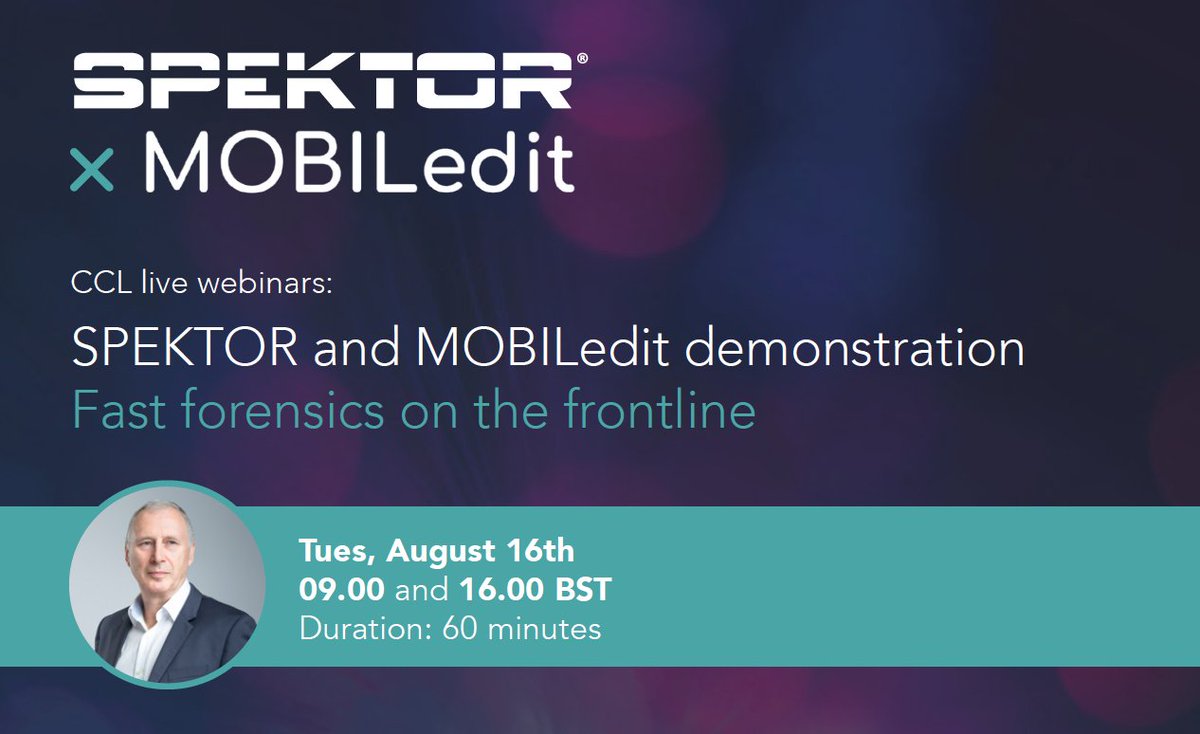 CCL_Solutions's tweet image. Webinar date - 16th August. SPEKTOR and MOBILedit demos scheduled for 9am and 4pm. Why do they make the perfect couple for frontline forensics? #dfir #digitalforensics #LawEnforcement 
cclsolutionsgroup.com/ccl-live-webin…