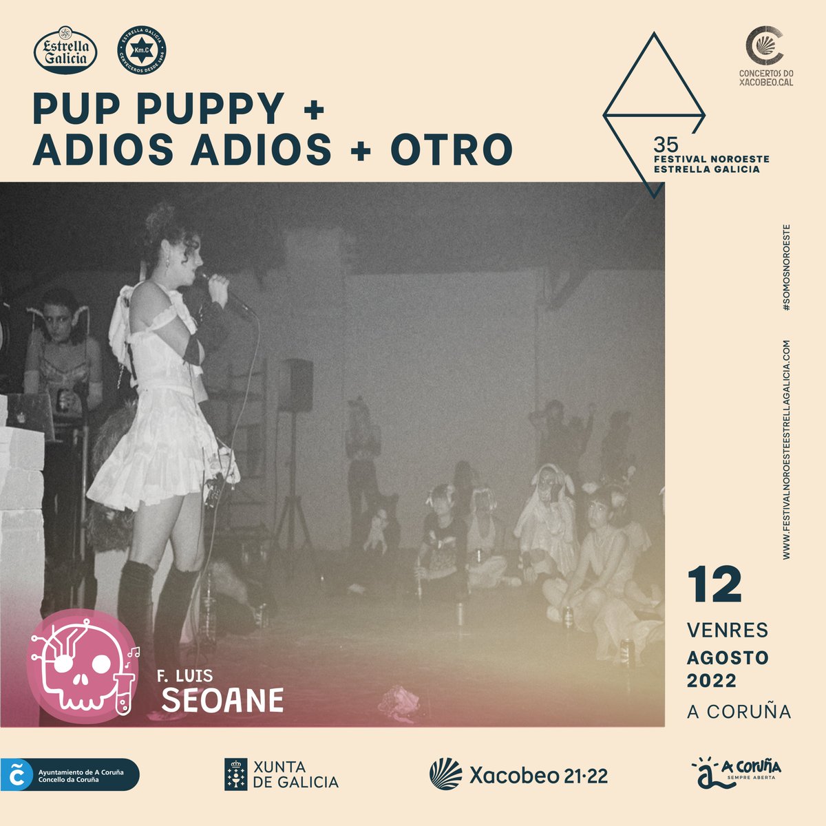 FestNoroesteEG's tweet photo. O escenario abrirase o venres día 12 coa presenza do colectivo formado por #PupPuppy + #AdiosAdios + #Otro, con sede en Valencia, que combina sons vangardistas cos seus intereses polas artes plásticas🎨. Venres 12, ⏰21:00h. https://t.co/099jM1JmcH