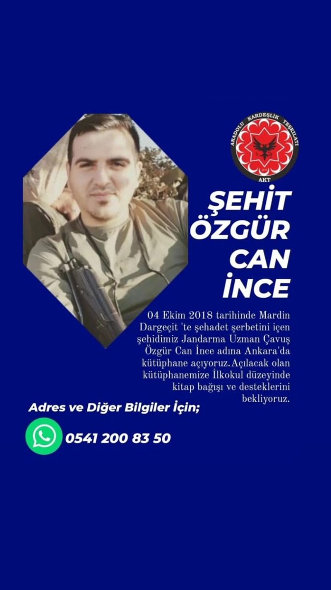 1 KİTAP 1 KÜTÜPHANE SENDE AZİZ ŞEHİTLERİMİZ İÇİN DUYARSIZ KALMA!!
#yıldızlıkütüphaneler
<a href="/Ateskonn/">kullanıcı yok</a> @turkcubirlikTB