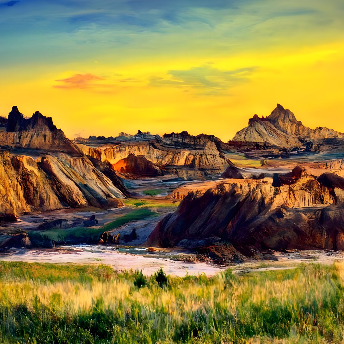 "Badlands National Park #2" - made with <a href="/NightCafeStudio/">NightCafe Studio</a> Buy now on <a href="/redbubble/">Redbubble</a>: redbubble.com/i/sticker/Badl…
 creator.nightcafe.studio/creation/Kv9Wp…

#aiart #nightcafe #digitalart #AI #aiartcommunity #AiArtwork #Badlands #nationalparks #nature #painting #mixedmedia #shopping #PrintsForSale #artist