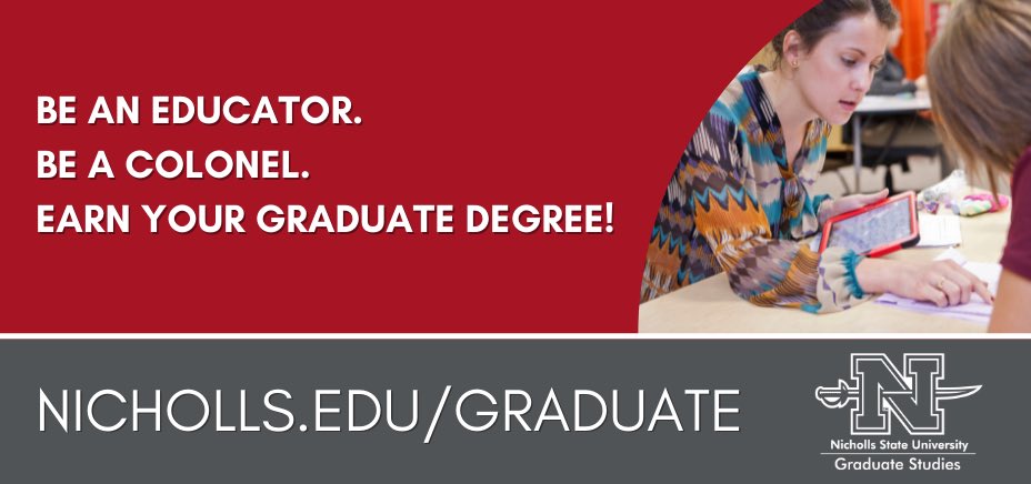 NichollsUGS's tweet photo. Whether you are pursuing a degree in curriculum & instruction, educational leadership, or an MAT, you will find a dedicated faculty ready to assist you.
For more information on our graduate education programs, visit https://t.co/hAYcA9Rk6u!
#BeAnEducator #BeAColonel https://t.co/tTQmuvy0KX