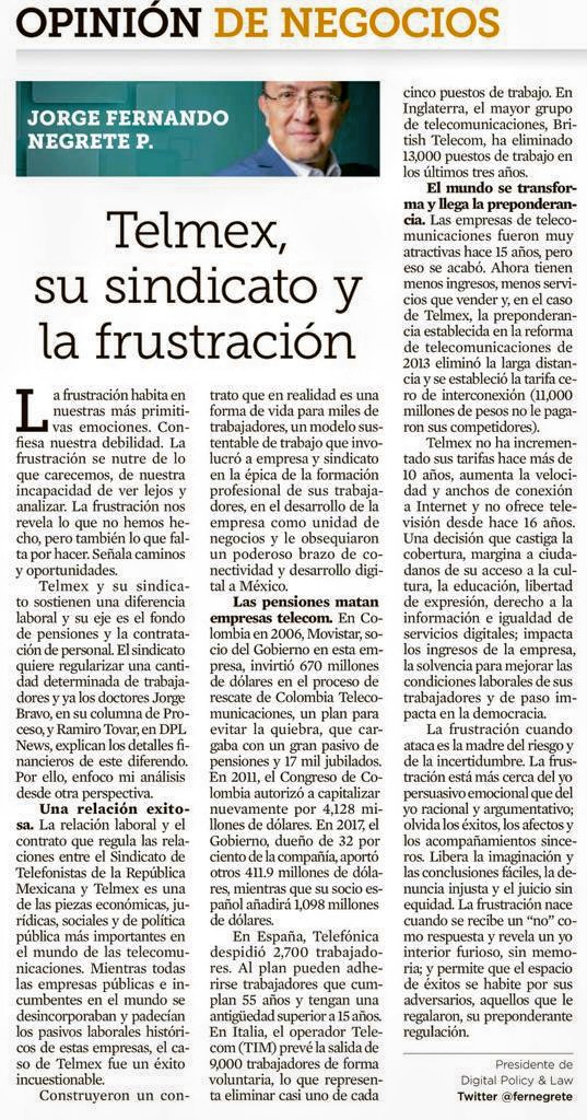 fernegretep's tweet photo. #Mexico Telmex su sindicato y la frustración.
La relación laboral q regula las rela- ciones entre Telmex y su sindicato, es una de las piezas económicas, jurídicas, sociales y de política pública más importantes en las telecomunicaciones del mundo
@Reforma
https://t.co/Pv0i1h9qdv https://t.co/jeZQEBBii3