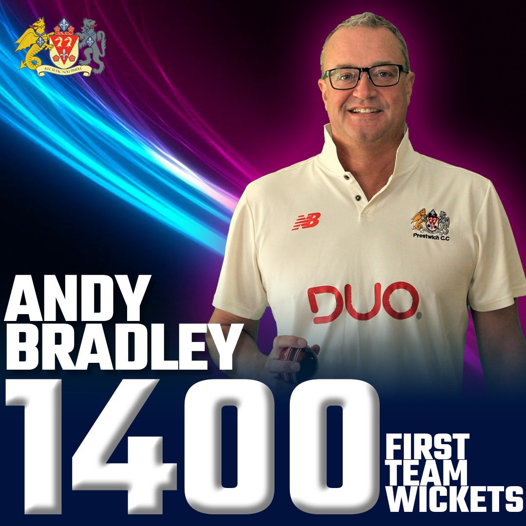 PrestwichSport's tweet photo. On Saturday Andy Bradley took his first team wicket tally to a phenomenal 1400! 

The achievement shows not only what a skilled bowler Brads is but also the incredible desire he has to keep going and always wanting to get better

What a proud day for him, get in Bradders! ❤️ https://t.co/RjXfMXcc71