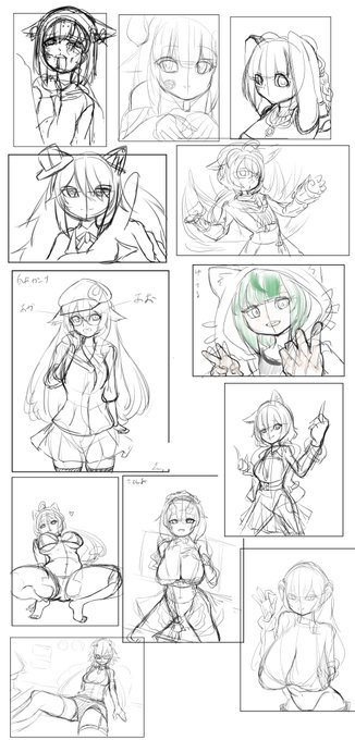 いままで描いてたやつのラフ
この状態から一気に線画するからくっそ迷うのでみんなはしっかりカラーラフしようね 