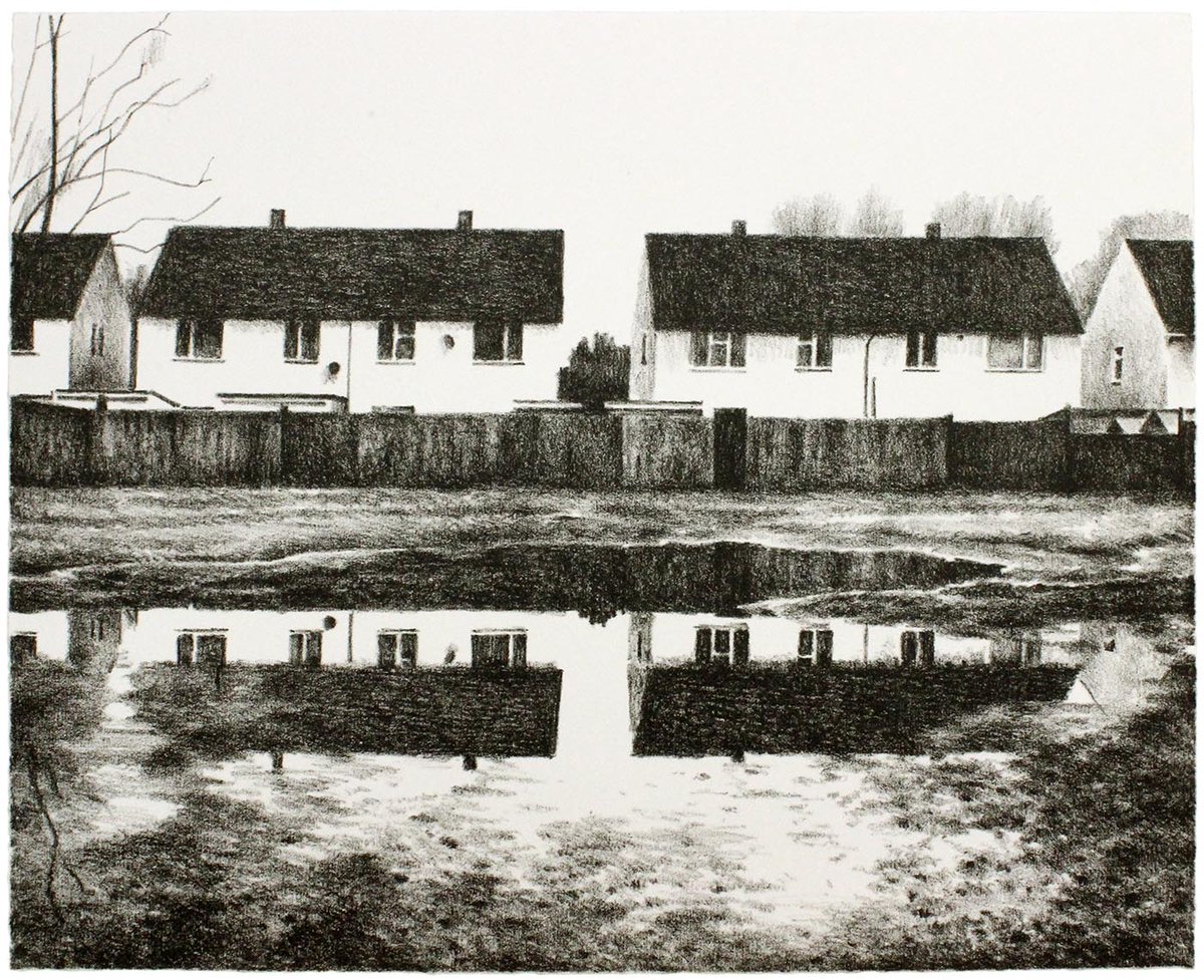 Holeeditions's tweet photo. Now available to buy.
George Shaw ‘The World Turned Upside Down’, 2022.
A one-colour original lithograph hand printed from a ball grained aluminium plate on white Somerset satin, 209 x 259 mm in an edition of 100. Numbered &amp; signed on the reverse > https://t.co/tSiqXFwDXH https://t.co/bmAogd9wtb