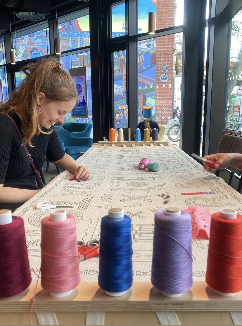 BrxHouseTheatre's tweet photo. The Stitch School are at Brixton House until Sunday as part of the Brixton X Harlem festival 🏙 

Come and join them around the embroidery table to leave your mark! 

Half the cloth will remain in Brixton while the other half will be gifted to the Harlem community

#brixtonharlem https://t.co/Wrl729Pw4m