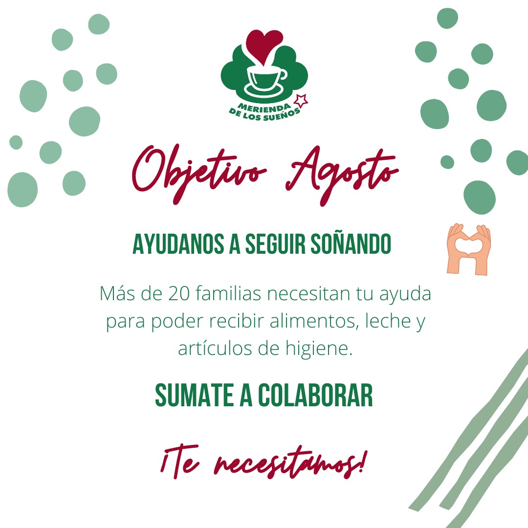 objetivo AGOSTO 🙌🏻💚

¡Se renueva el objetivo y se renuevan los sueños! 

En este mes tan especial, el mes de la Niñez, suma tu granito de arena ✨

🤩 Podes hacerlo a través de nuestro alias: meriendasuenios.mp 💖

¡Contamos con vos!