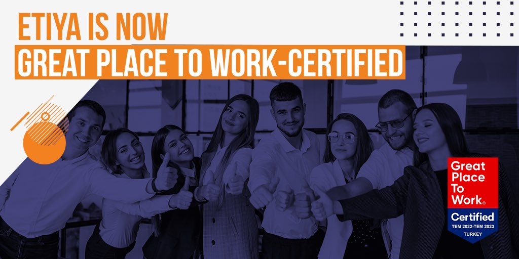 It has been verified that the Etiyaens are working in a “Great Place”! 
We are grateful for our great people, who make Etiya a “great place to work”!

#GPTWcertified #greatplacetowork #greatplacetoworkcertified #greatplacetowork2022  #employeeexperience #etiya #exceedeveryday