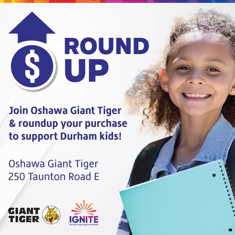 Don’t forget to visit the Oshawa Giant Tiger store to grab some great deals and ROUND UP your purchase for Durham kids!
If you’ve never been to Giant Tiger - you need to check it out - great deals on everything you need!
#RoundUp #GiantTiger #Sales #makingtomorrowbrighter #IDLF