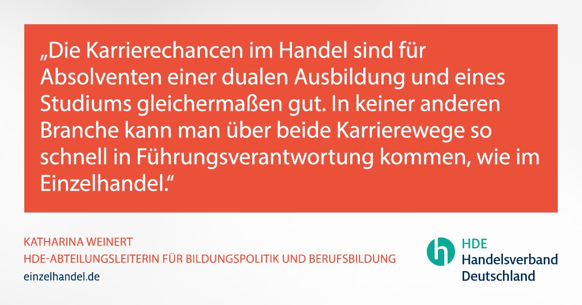 handelsverband's tweet photo. Großes Ausbildungsangebot im Handel: Noch viele offene Stellen https://t.co/x3x5Oe8QSi #Ausbildung #Einzelhandel https://t.co/cAXHm7IS5t