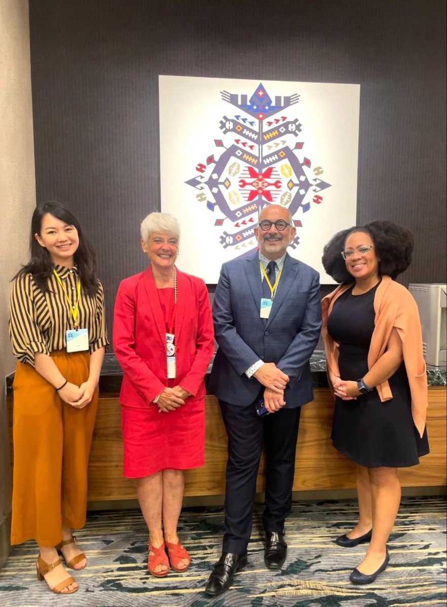 The <a href="/AskEARN/">AskEARN.org</a> Team at the <a href="/DMECAbsenceMgt/">DMEC</a> conference, before hosting a roundtable discussion on Long COVID at Work.  Pictured are Vicki Chang, Susanne Bruyère, Lou Orslene, and Taryn Williams. #DMEC2022