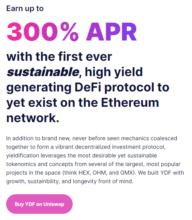 Can't help but make a thread on $YDF | <a href="/yieldification/">yieldification</a> 

🏦Staking Protocol w/ Working Platform
💰Earn $ETH &amp; $YDF via Staking
♻️Trade Staked Positions as NFT
✅Privately Vetted Team
🗺️Lend/Borrow on Roadmap = External Revenue

0x30dcBa0405004cF124045793E1933C798Af9E66a