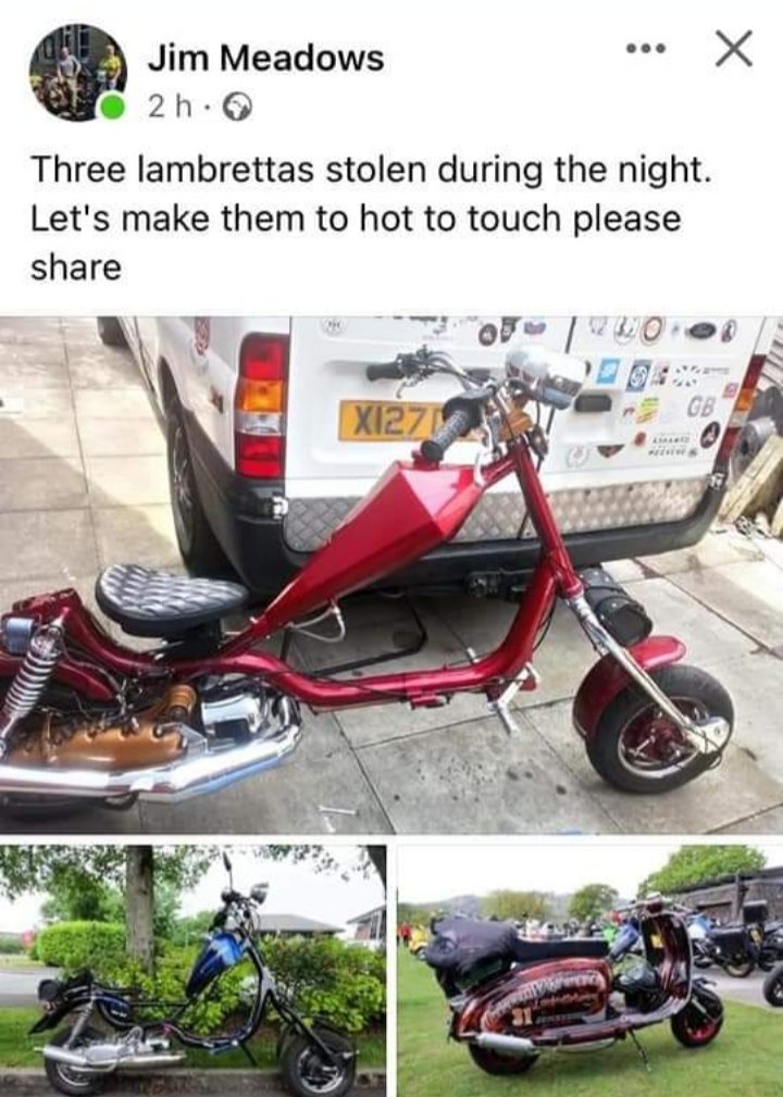 TheINCrowdBpool's tweet photo. Stolen scooters Preston area 
@trojan_sc @lambrettaclubgb https://t.co/OguWKyxbTY