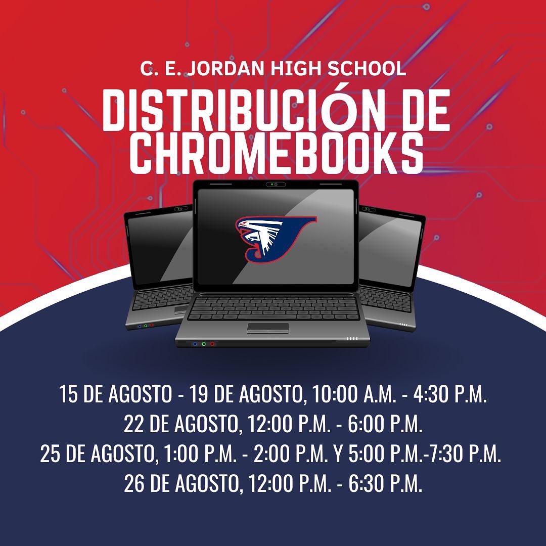 PrincipalJHS's tweet photo. JHS Chromebook Distribution will take place in the main lobby on most days. Immediately after Freshman Orientation, the Class of 2026 can pick up Chromebooks in the cafeteria. 💙💻 ❤️ #graduatewithoptions #optimizeopportunities #supportfellowFalcons https://t.co/VutiIy9S2c