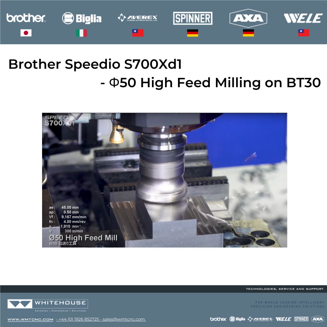 wmtcnc's tweet photo. Come and Check this brilliant #brother #Speedio #S700Xd1!!
"ฮฆ50 High Feed Milling in Carbon Steel on BBT30"
๐Check the YouTube Video
https://t.co/QV65GhP8NQ
#AdvancedEngineeringSolutions #cnc #miling #5axis #CNCmachining #engineering #cncmachine #precisionengineering https://t.co/A98A00WoDh