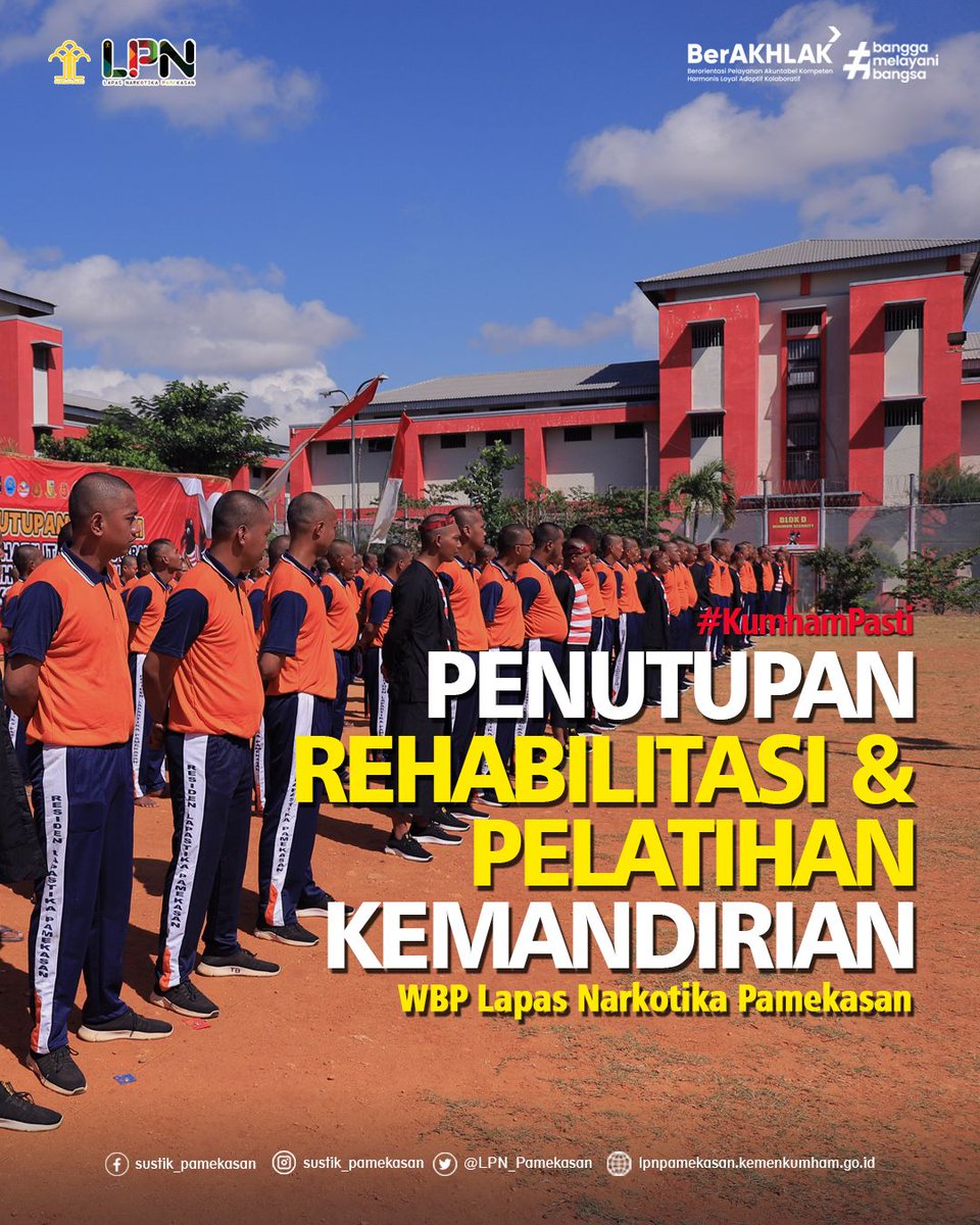 Lapassustik_Pmk's tweet photo. Penutupan Program Rehabilitasi Tahap I bagi Warga Binaan Pemasyarakatan Lapas Narkotika Kelas IIA Pamekasan
https://t.co/9mxpnoyyah
(Humas Lapas Narkotika Pamekasan)
#Rehabilitasi #Kemandirian
#KemenkumhamRI #Pemasyarakatan #Ditjenpas
#KamiPasti #PastiSmart
#Alayanihsatolosateh https://t.co/97ZGmjZJa1