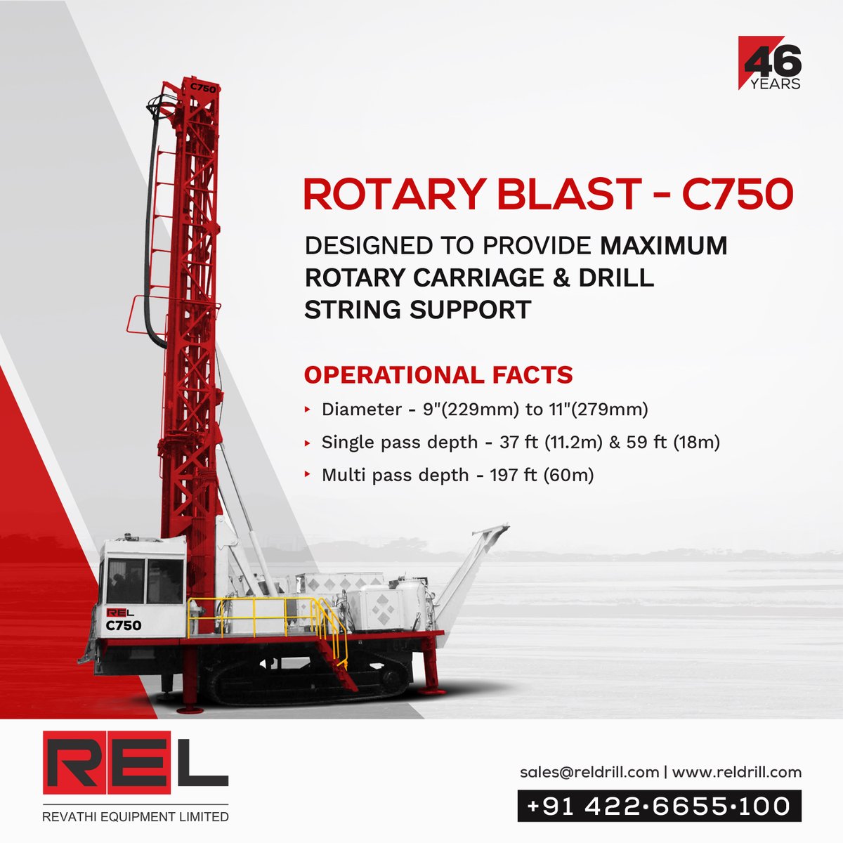 revathiequipltd's tweet photo. REL C750 is a rotary blast drilling machine, delivers the best drill string support throughout the drilling operations.

Reach us to know more: https://t.co/lRtPqYIz7d

#REL #blastholedrill #rotaryblastholedrill #Downtheholedrill #C750 #DTHdrill #drillingequipments #DTH #RELDrill https://t.co/a6JkYI8tGE