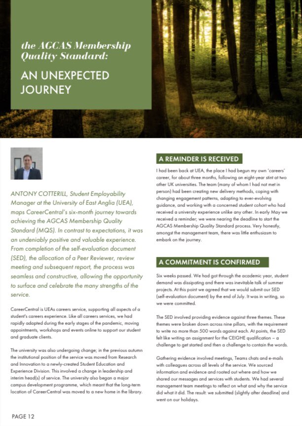 AGCAS's tweet photo. “Our Peer Reviewer built rapport, listened, questioned and self-disclosed…we got a lot more out of the journey than we thought we would”

@antonyc77 shares how @UEACareers gained the @AGCAS Membership Quality Standard in latest edition of Phoenix

https://t.co/braiFsjRTJ https://t.co/aRUvDAXXb3
