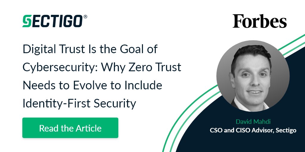 SectigoHQ's tweet photo. In a new article for @ForbesTechCncl, our CSO & CISO Advisor @davemahdi discusses why #digitaltrust is the foundation for enterprises to operate today. https://t.co/dx7BbzauOc
#zerotrust #identityfirstsecurity #cybersecurity #identitymanagement https://t.co/tIOIJKSVvY