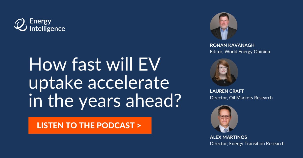 energyintel's tweet image. Podcast: How fast will EV uptake accelerate in the years ahead? And what will this mean for oil demand? Our experts share new insights. 

Listen now &amp;gt;&amp;gt; bit.ly/3PUYI77

#EV #Energyintelligence #Energytransition #podcast #electricvehicles #oil
@rokav @editorcraft