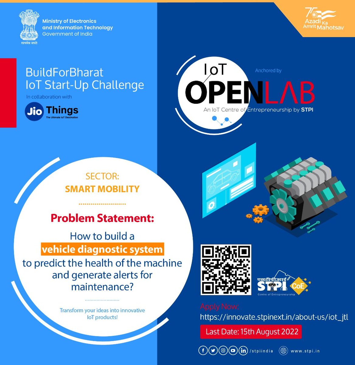 Join #BuildForBharat #IoTStartUpChallenge to build IoT-based products to track & trace smart medical devices in a healthcare ecosystem by leveraging the power of @STPI_IoTOpenLab.

Apply: lnkd.in/dzeQdjKm

#STPICoEs #STPIINDIA #startupindia #startup #Jio #JioPlatforms