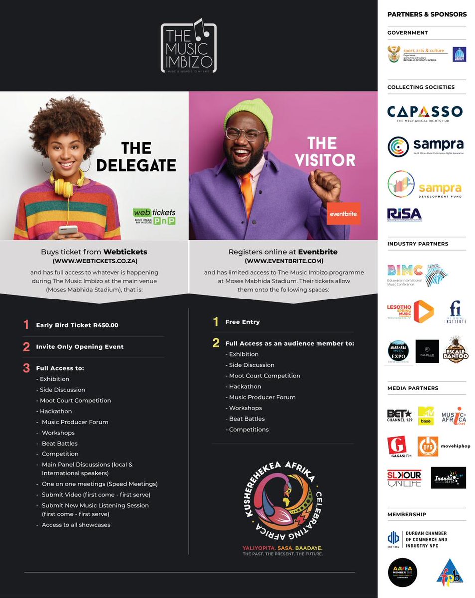 TLetlabola's tweet photo. The Delegate VS The visitor... If you get a ticket from Pick N Pay or https://t.co/hyDJeyfStP, You are a DELEGATE and will get value for The Music Imbizo Experience 🎧. The VISITOR is ready to learn because we all have to start somewhere, @MTVBaseAfrica 
#TheMusicImbizo https://t.co/6LwILWD66I