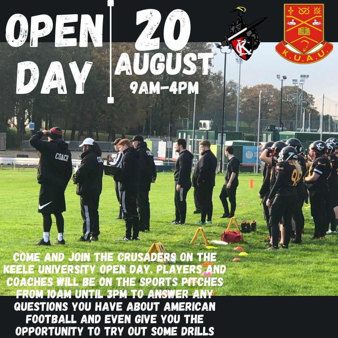 Keele's Open Day is fast approaching us, so why not come down to the Sports Pitches between 10am and 3pm to meet some of the Coaches and Players, answer any queries you may have about American Football and Keele, and even try out some Drills with the players as well! <a href="/teamkeele/">Team Keele</a>
