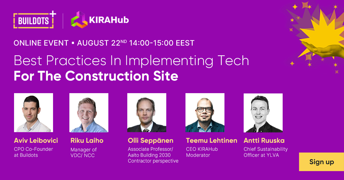 buildots's tweet photo. We're thrilled to announce our webinar in partnership with @KIRAdigi where we'll discuss how Buildots technology is being successfully adopted on #constructionsites &amp; how leading contractors such as NCC gain great benefit from it. Save your place here >> https://t.co/cIxLOqOTe4 https://t.co/Rpnr8Rx0oZ