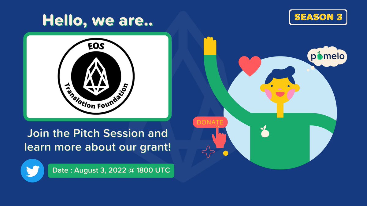 <a href="/EOSTrFoundation/">EOS Translation Foundation</a> Join today's Pomelo Pitch Session! 
ETF's 'Onboarding to EOS' Program:
Onboarding professional translators, producing new EOS material in 10+ languages &amp; increasing the bandwidth between language speaking groups within the EOS community! $EOS
x.com/i/spaces/1lPKq…