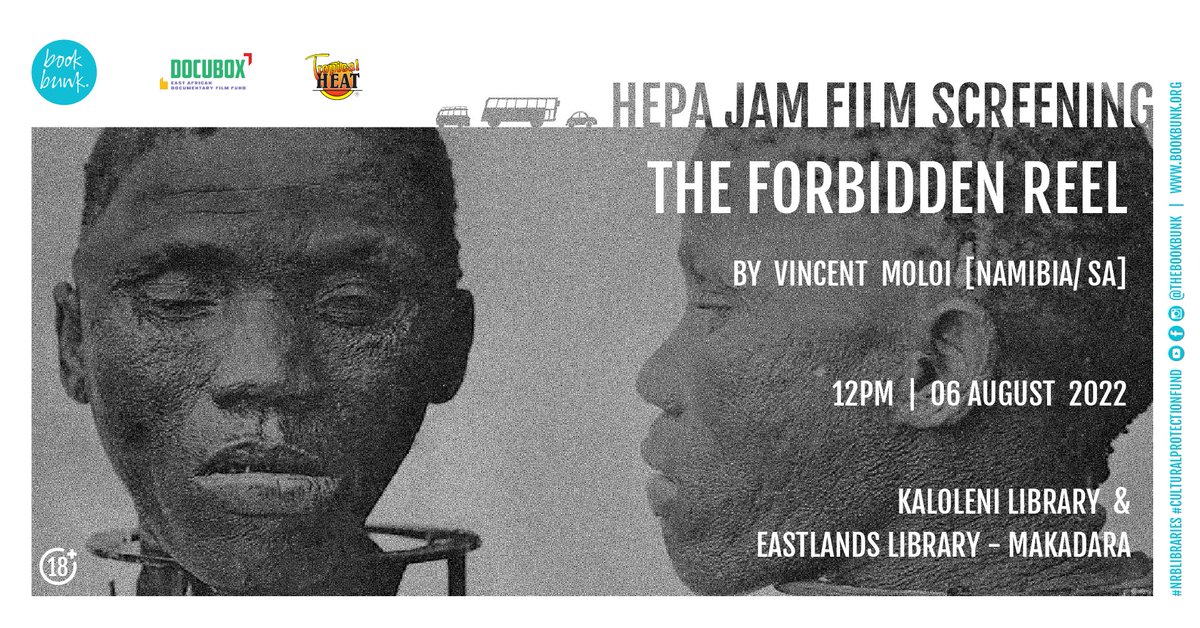 TheBookBunk's tweet photo. Come through this Saturday for #HepaJam film screenings with @DOCUBOXFilmFund! We’re screening “Skulls of My People” by South African film director, @Vincentmoloi, at Eastlands and Kaloleni Libraries from 12pm.
Entry is free!
#NRBLibraries #NBOLibraries https://t.co/0WnGJLrEBn