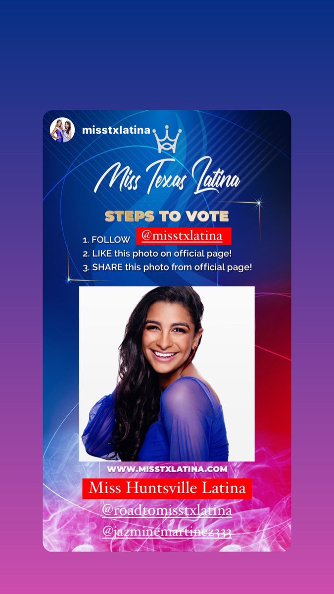 Please help me get votes to get into Top 10 for the Miss Texas Latina Pageant. All you have to do is:
1)Follow the account @misstxlatina on FaceBook and Instagram 
2) Like my picture (the one below) ⬇️ 
3) Tell everyone!!!
Contest Ends August 31st <a href="/11/">Eleven</a>:50 pm
It would mean so much!