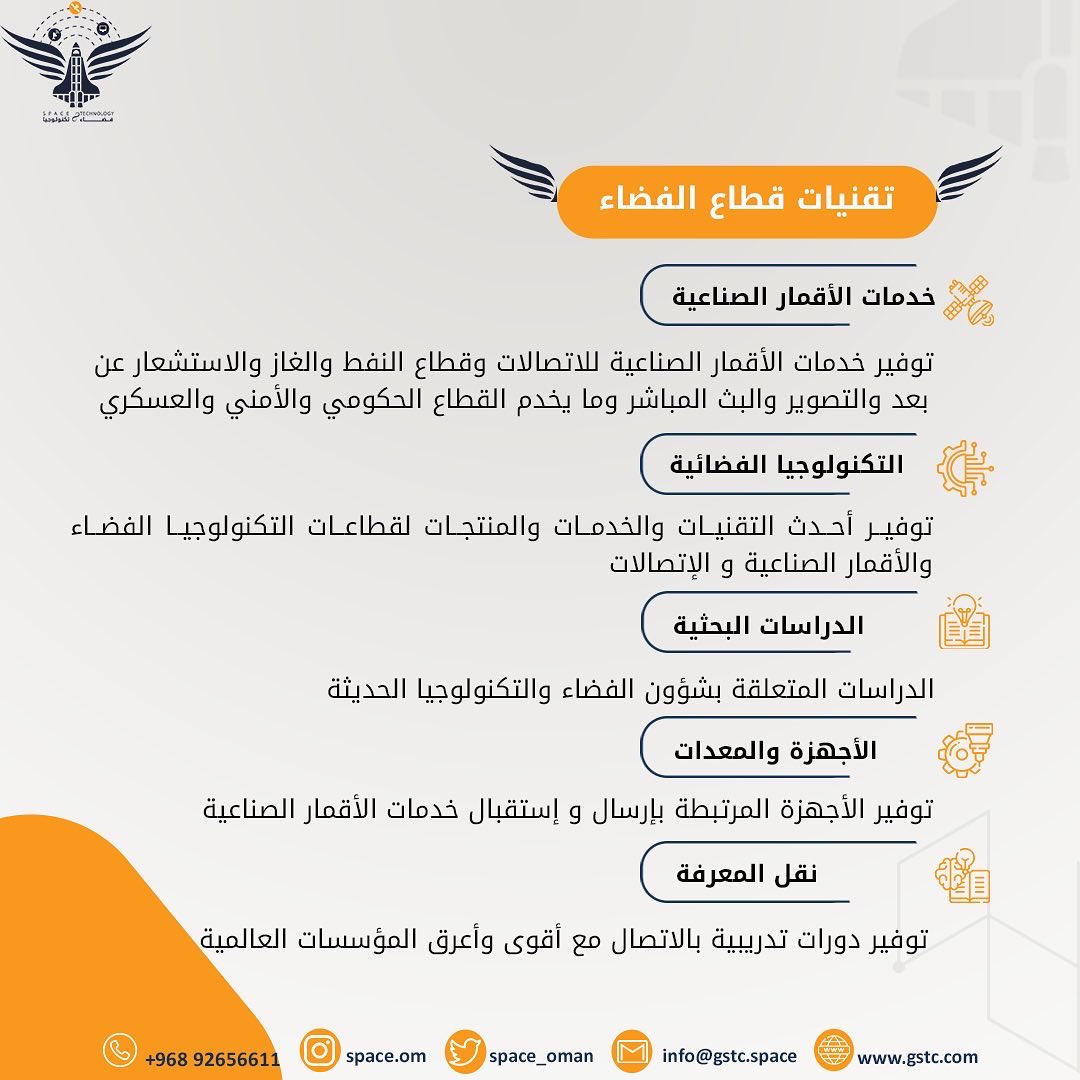 space_oman's tweet photo. خدمات تقنيات قطاع الفضاء 

#الشركة_العالمية_للفضاء_والتكنولوجيا #الفضاء #اكسبلور #space #SpaceX https://t.co/5BsOlpvQ0L