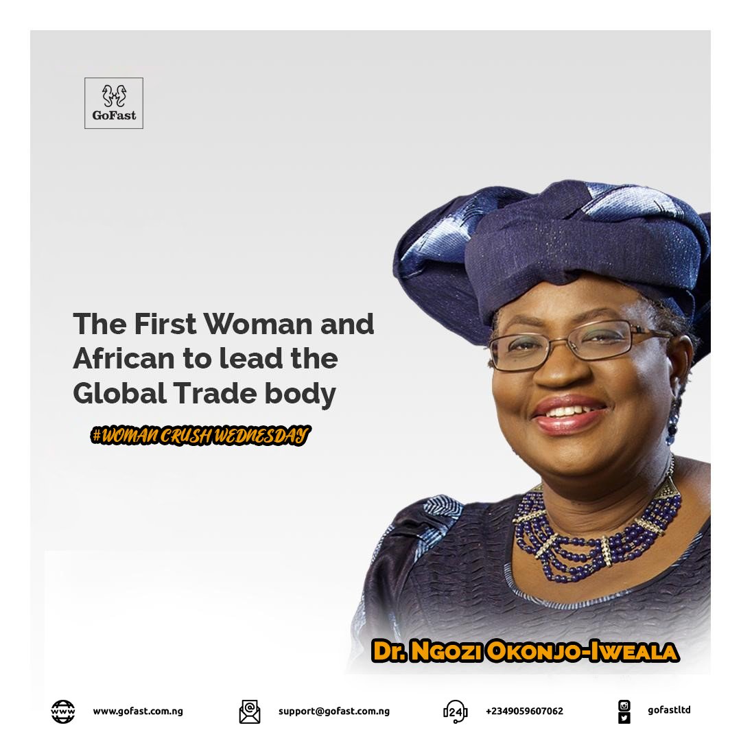 Gofastltd's tweet photo. Dr. Ngozi Okonjo-Iweala is a Nigerian economist. Dr. Ngozi Okonjo-Iweala was the first Nigerian woman to serve two terms as Finance Minister of Nigeria, she is currently the Director-General of the World Trade Organization https://t.co/tSs39HJxas