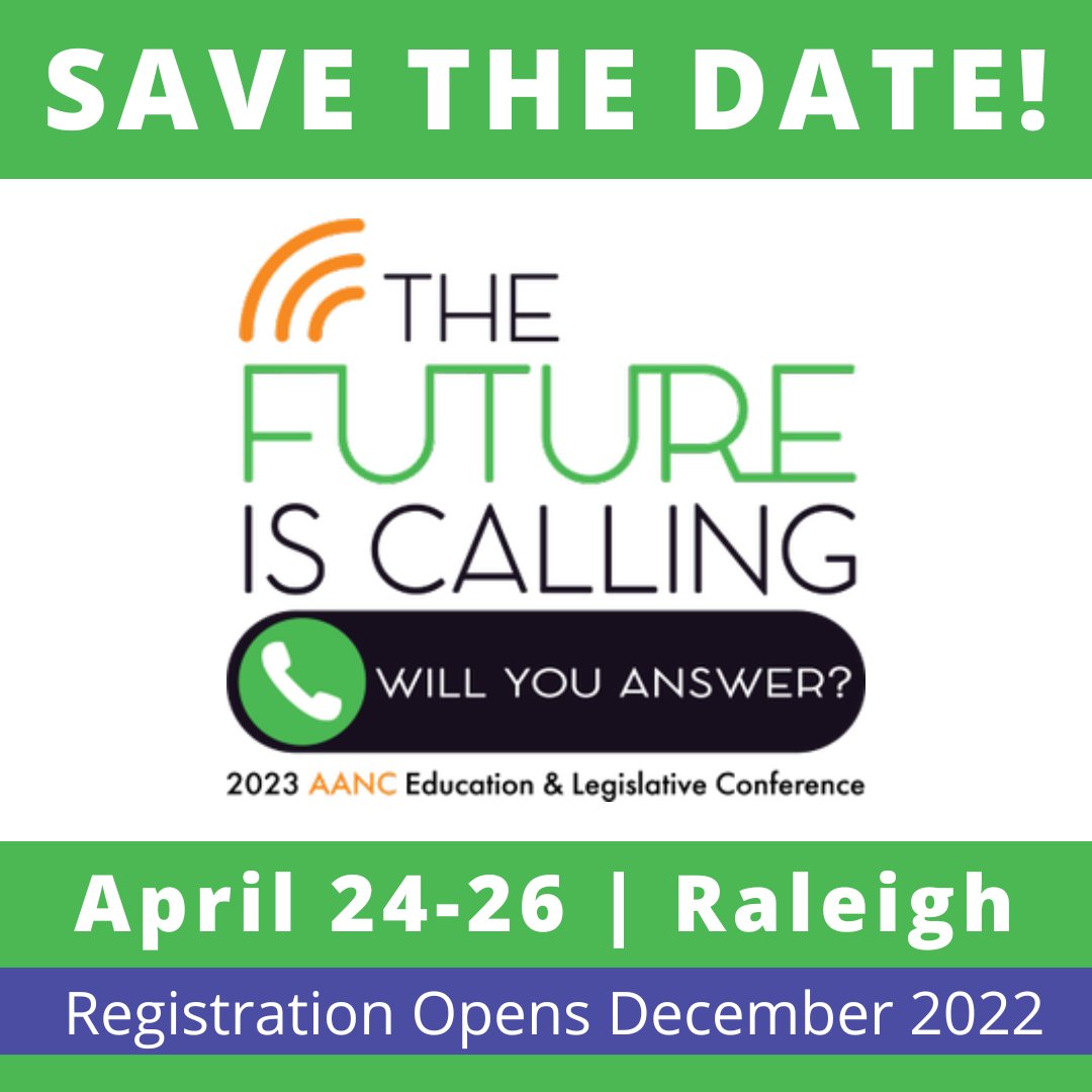 Save the Date: Plan to join us in Raleigh April 24-26, 2023! 

Sponsorship opportunities will open in October, and registration will open in December. 

Are you joining us? Retweet to let us know! ow.ly/VRlR50JMJf3 #AANC2023