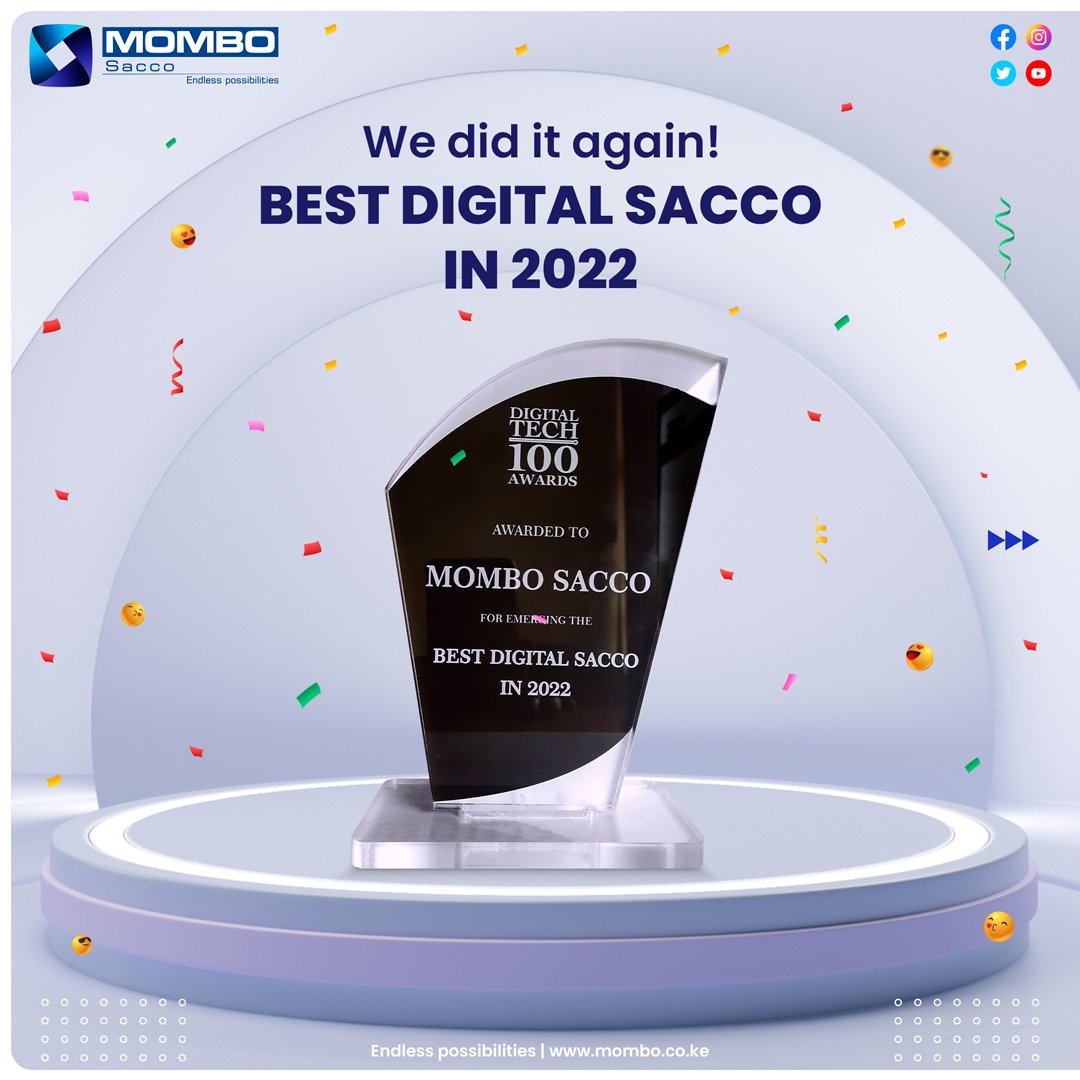 mombosacco's tweet photo. Mombo sacco has yet again bagged an award for Best Digital Sacco 2022 at the Digital Tech 100 Awards 2022🎉😎
This is a big win for the Mombo family, and we couldn't have done it without you. Thank you for making it possible🙏
#MomboSacco #DigitalTech100Awards #AwardWinning https://t.co/OzdWD3EBGM