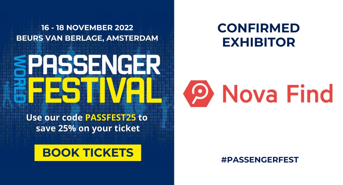 NovaFind's tweet photo. Announcement: confirmed exhibitor at #PassengerFest 2022 🚆🔎
#event #november2022 #worldpassengerfestival #novafind #savethedate https://t.co/pORj2v2eJR