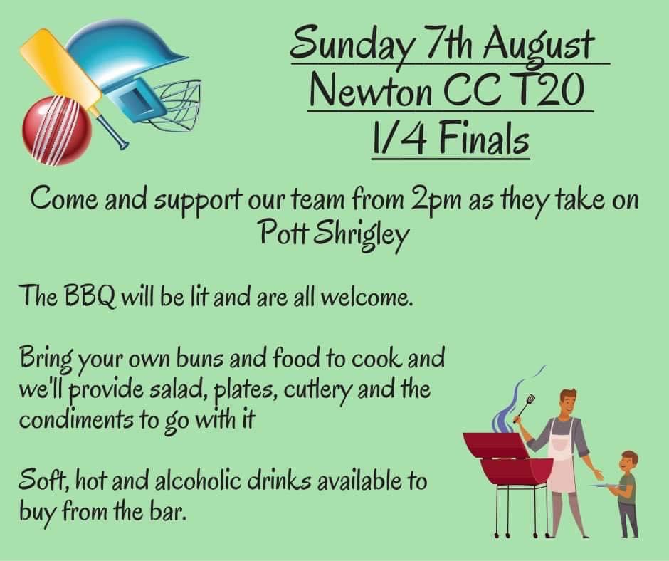 NewtonCC's tweet photo. Don’t forget this Sunday is our 1/4 in the T20 against @PottShrigleyCC music, BBQ and most importantly the bar will be open 🎉🍺
Bring your own 🍔
@KeithJohnston13 is supplying 🥗 https://t.co/vcnBb7C5Pb