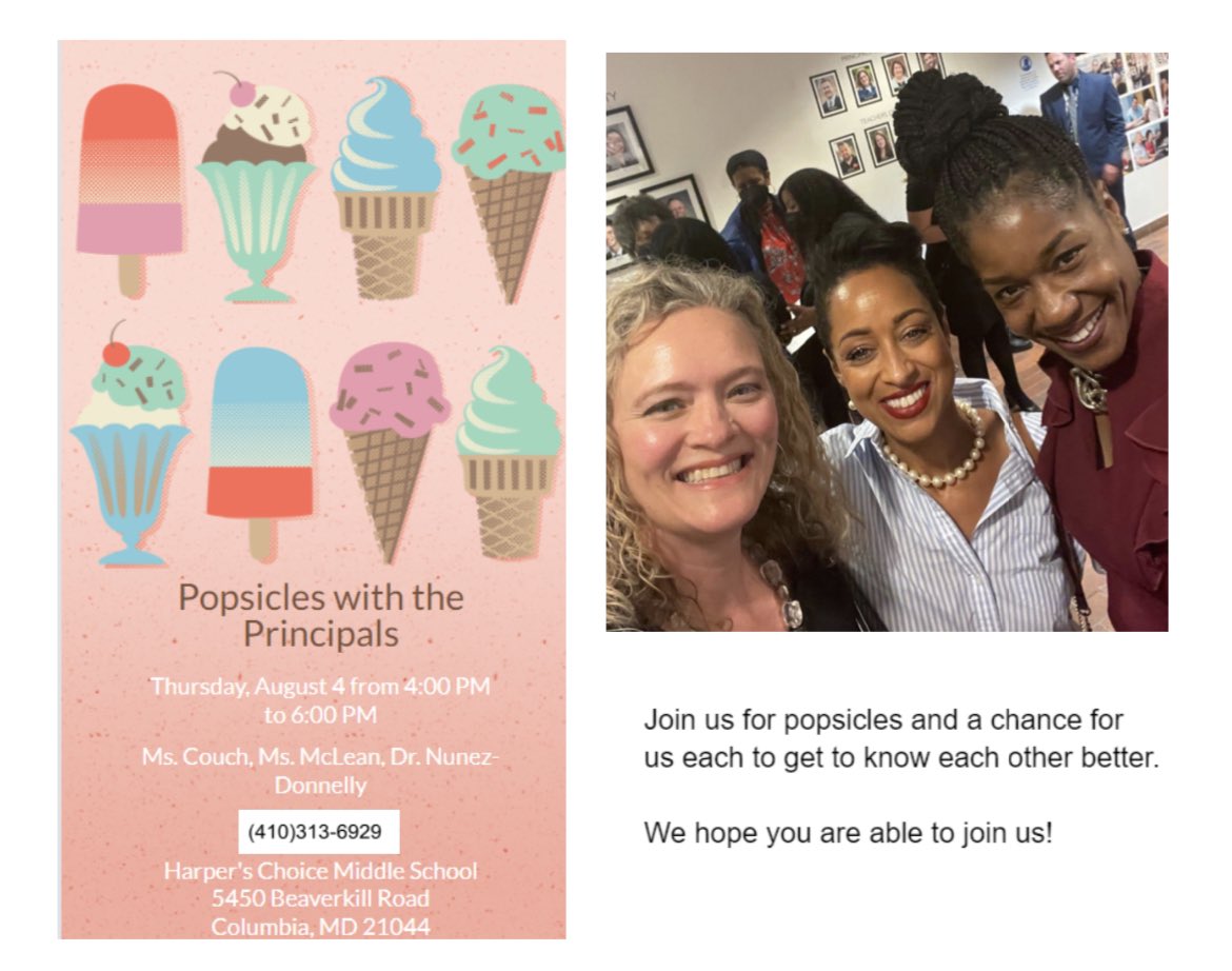 Join us for Popsicles with the Principals on 8/4 from 4 PM - 6 PM. See picture for more details!