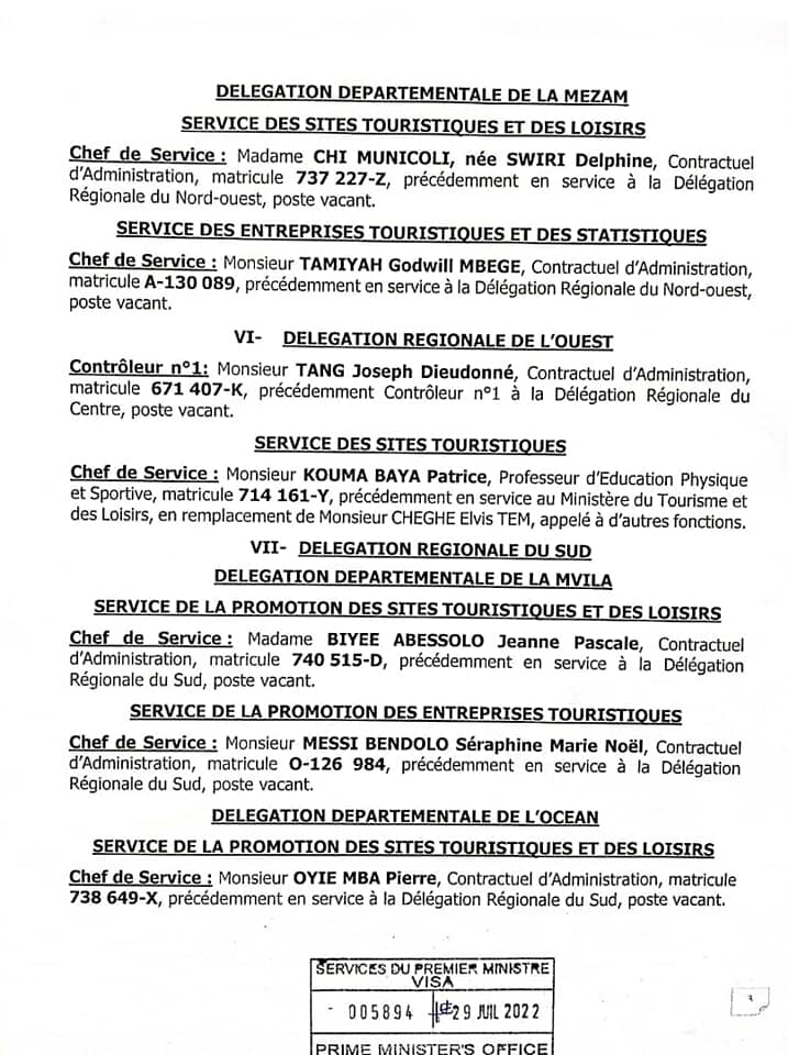 MintourCm's tweet photo. Appointment of officers by the Ministry of tourism and  leisure https://t.co/IawB0VwrIL